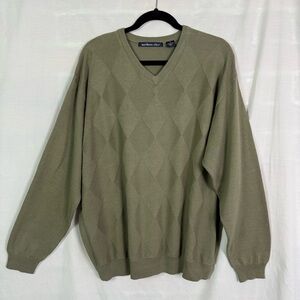 Northern Isles Vintage Olive Green Argyle Pattern Cotton Sweater Xl